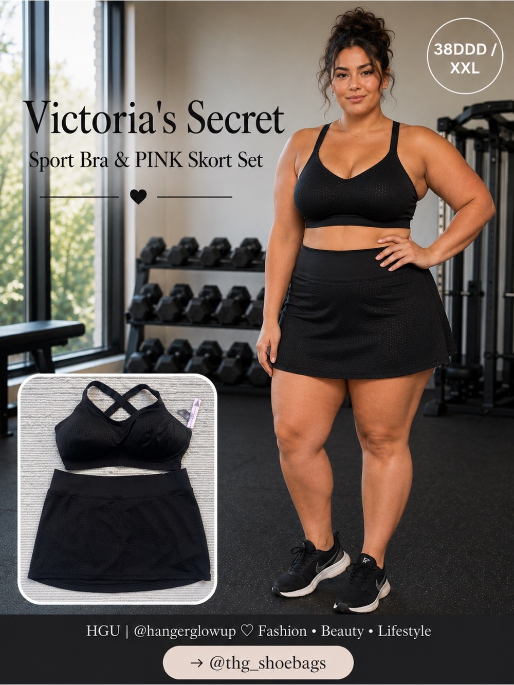 VS Sport Bra & PINK Skort 2-Piece Active Set 38DDD XXL NWT
